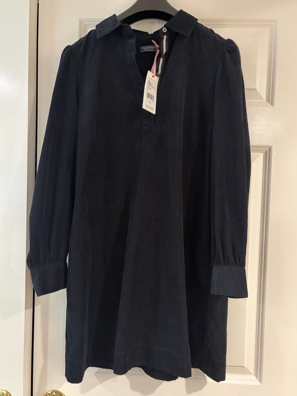 Vineyard Vines Pippa Popover Dress Womens Small Black Corduroy Preppy Cottage